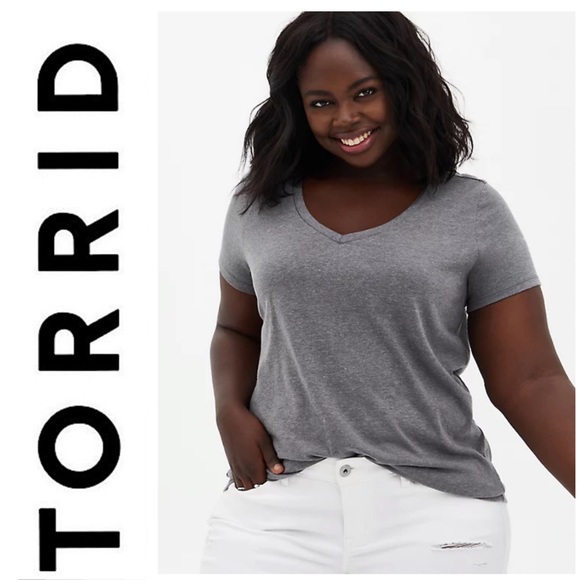torrid Tops - Torrid Girlfriend Signature Jersey V-Neck Heather Gray Classic Fit Tee
